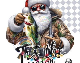 Camo Santa Bass Fishing PNG: Christmas Design (Digital Download)