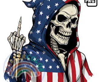 Esqueleto Patriótico do Ceifador PNG: Caveira da Bandeira dos EUA (Download Digital)