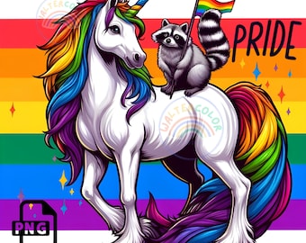 LGBTQ Rainbow Unicorn & Raccoon Pride PNG (Digital Download)