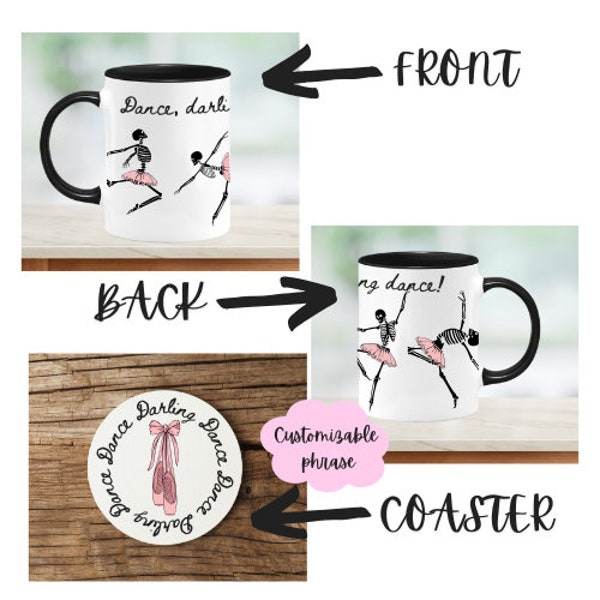 Dance skeleton darling ballerina 360 white mug-black and white mug- coaster