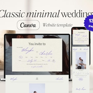 Plantilla de sitio web de bodas de Canva, diseño minimalista clásico atemporal, plantilla de anuncio de boda digital de Canva, invitación de boda digital
