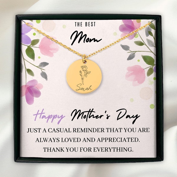 Birthflower name necklace, mothers day gift. poem message, custom gift