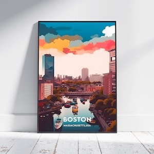 Boston City Print, Boston Travel Poster, Massachusetts Travel Gift, Boston Wall Art, Boston Digital Download, Boston Poster