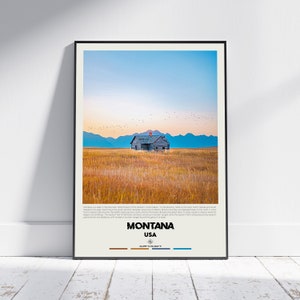 Pintura al óleo digital, impresión de Montana, arte mural de Montana, póster de Montana, fotografía de Montana, impresión de póster de Montana, decoración de pared de Montana, Estados Unidos