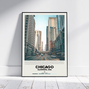 Pintura al óleo digital, Impresión de Chicago, Arte mural de Chicago, Póster de Chicago, Foto de Chicago, Impresión de póster de Chicago, Decoración de pared de Chicago, Póster de Illinois