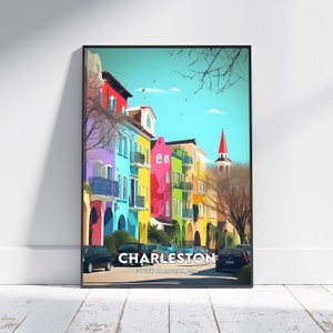 Charleston City Print, Charleston Travel Poster, South Carolina Travel Gift, Charleston Wall Art, Charleston digitale download