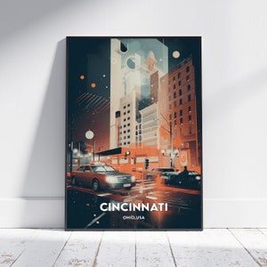 Impressão da cidade de Cincinnati, pôster de viagem de Cincinnati, presente de viagem de Ohio, arte de parede de Cincinnati, download digital de Cincinnati, pôster de Cincinnati