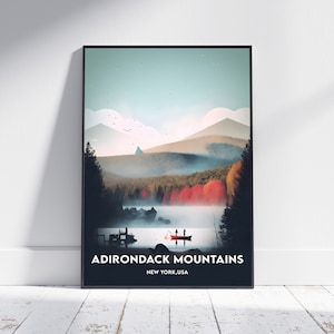 Adirondack Mountains City Print, Adirondack Mountains Travel Poster, Newyork Travel Gift, Adirondack Mountains Wall Art