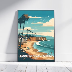 Southern California City Print, Southern California Travel Poster, Usa Travel Gift, Southern California Wall Art