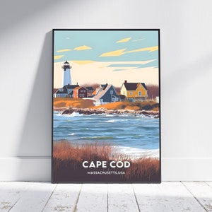 Impression de la ville de Cape Cod, affiche de voyage de Cape Cod, cadeau de voyage dans le Massachusetts, art mural Cape Cod, téléchargement numérique de Cape Cod, affiche de Cape Cod