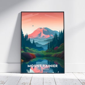 Impression de la ville de Mounth Rainier, affiche de voyage de Mounth Rainier, cadeau de voyage à Washington, art mural Mounth Rainier, téléchargement numérique de Mounth Rainier