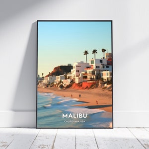 Malibu City Print, Malibu Travel Poster, Usa Travel Gift, Malibu Wall Art, Malibu Digital Download, Malibu Poster