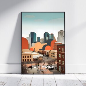 Impression de la ville de Fort Worth, affiche de voyage Fort Worth, cadeau de voyage aux États-Unis, art mural Fort Worth, téléchargement numérique Fort Worth, affiche Fort Worth