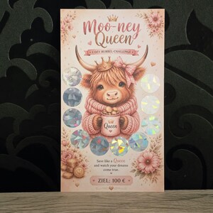 Sparchallenge Rubbelkarte 100,- | Moo-ney Queen Budget Challenge | Cash Stuffing Karte | Sparziel Tracker | Physische Budgetkarte