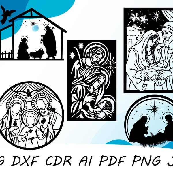 Holy Family 5 Wall Decor Design Bundle svg dxf file wall sticker pdf silhouette template cnc cutting router digital vector instant download