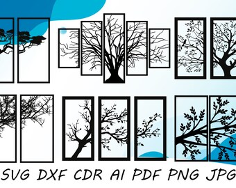 Tree Panel 6 Pcs Design svg dxf file wall sticker pdf silhouette template cnc cutting router digital vector instant download