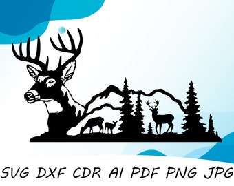 Deer Wall Design svg dxf file wall sticker pdf silhouette template cnc cutting router digital vector instant download