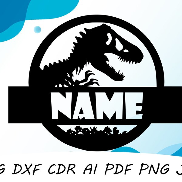 Name Dinosaur Decor Design Bundle svg dxf file wall sticker pdf silhouette template cnc cutting router digital vector instant download