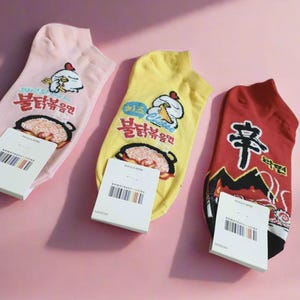 FREE SHIPPING 3 Variety Set Cute Buldak Carbonara Shin Ramen ankle Cotton socks