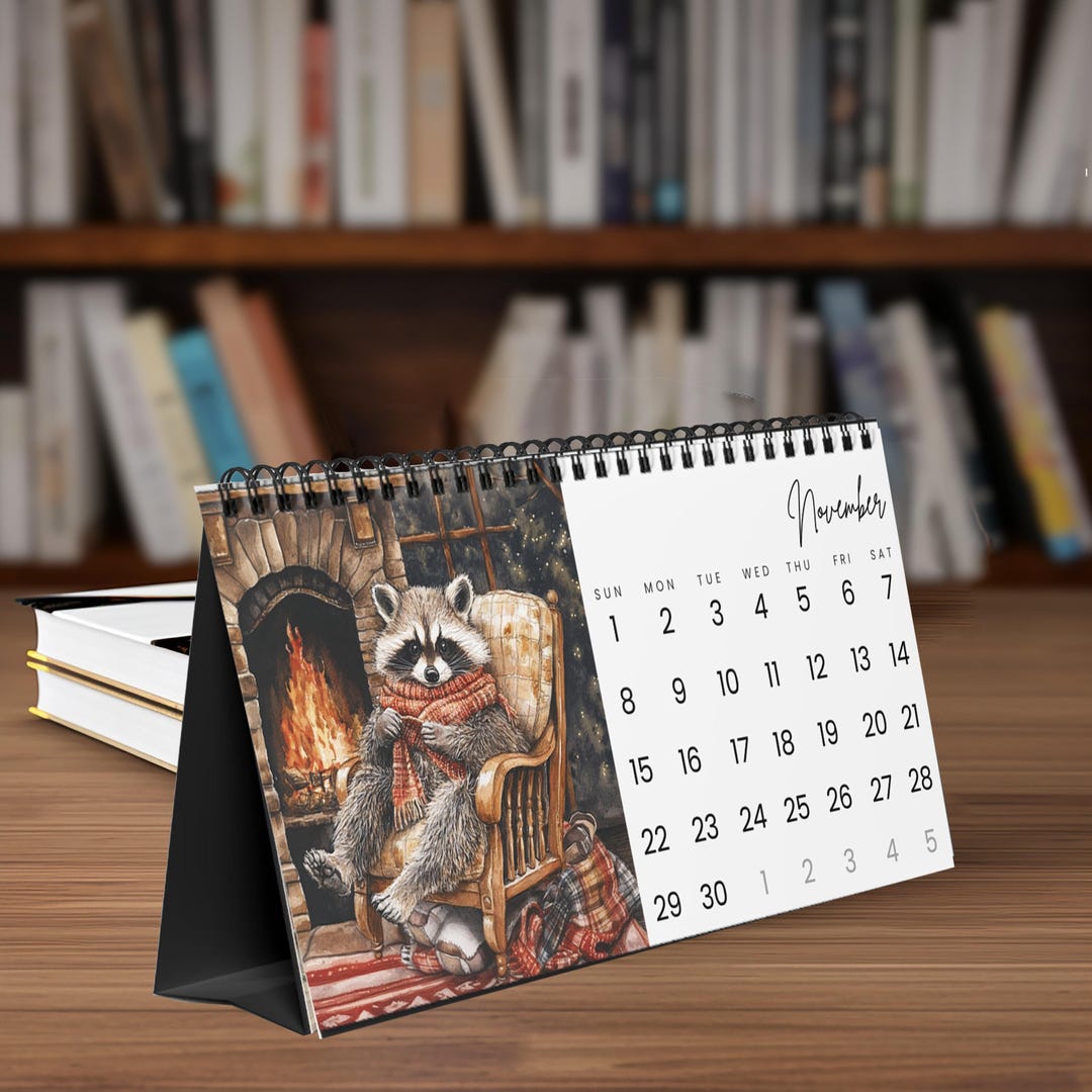 2026 Raccoon Desk Calendar - Free Standing Watercolor Raccoon Calendar ...