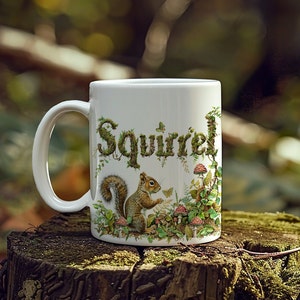 Woodland Squirrel Mug - Birthday or Christmas Present for Squirrel Friend - Cottagecore Nature Mug - Forestcore Squirrel Mug with Toadstools