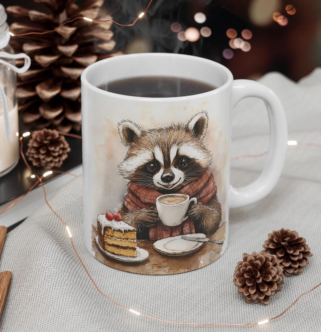 Cozy Raccoon Coffee Mug - Personalised Gift for Coffee Lover Who Loves ...