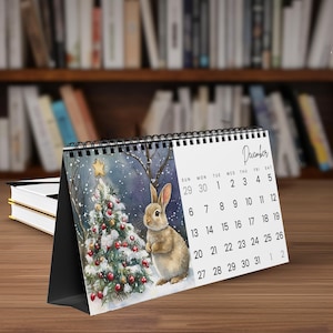 2026 Rabbit Desk Calendar - Watercolor Bunny Monthly Calendar - Christmas Present for Bunny Mom and Fans - Unique Animal Calendar Gift
