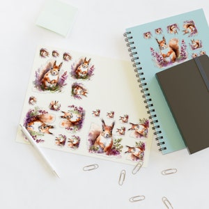 Cute Squirrel Sticker Sheet - Stickers with Watercolor Squirrels - Stickers for Laptop - Indoor Outdoor Stickers with Squirrels - Vinyl