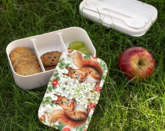 Squirrel Bento Lunch Box - Woodland Squirrel Lunch Box - Japanese Bento Lunch Box - Fun Bento Lunch Box for Squirrel Fans - With Cutlery