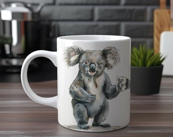 Watercolor Koala Mug - Coffee Mug with Coffee Drinking Koala - Cute Koala Mug for Coffee Drinker - Australian Animal Mug - Animal Gift Mug