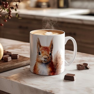 Cute Squirrel Coffee Cup - Coffee Mug Squirrel Lovers Gift - Coffee Cup Squirrel Gift  - Red Squirrel Mug for Friends Who Love Squirrels