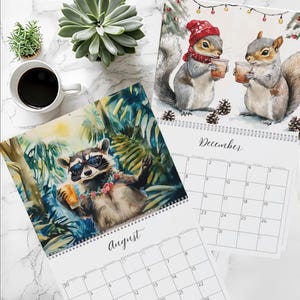 2026 Party Animal Wall Calendar - Watercolor Woodland Creatures Calendar - Funny Squirrels Raccoon Beaver Badger Bunny Friends -