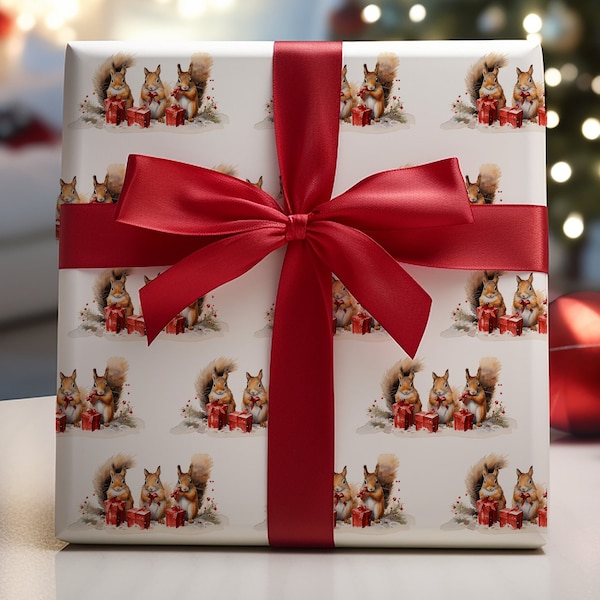 Squirrel Christmas Wrapping Paper - Gift Wrapping Paper for Christmas - Squirrel Christmas Wrapping Paper - Squirrel Christmas Wrap Roll