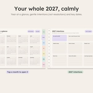 2027 year at a glance and 2027 intentions pages