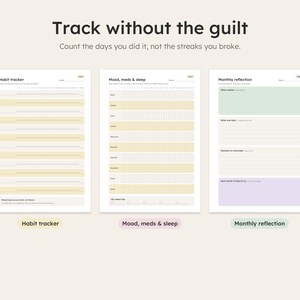 Habit tracker, mood meds and sleep tracker and monthly reflection pages