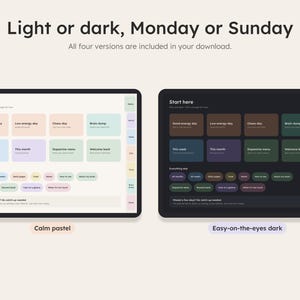 Light and dark theme versions of the planner
