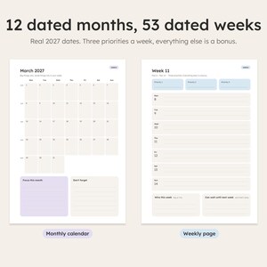 Dated monthly calendar and weekly planner printable pages