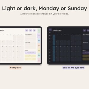 Light and dark theme versions of the 2027 planner