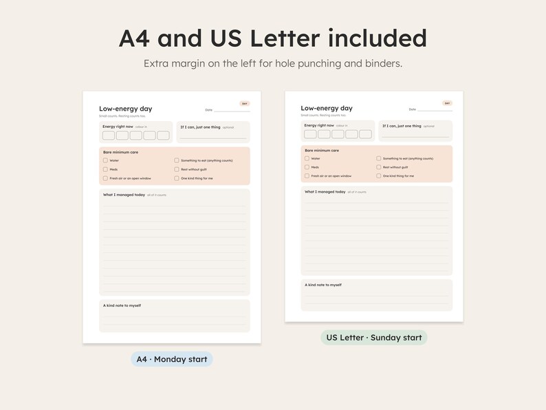 A4 and US Letter sizes of the printable planner