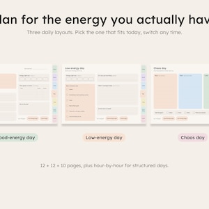 Good-energy, low-energy and chaos day planner pages