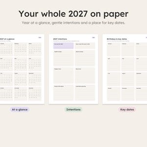 2027 year at a glance, intentions and key dates printable pages