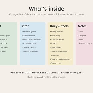 List of everything included in the 2027 printable planner