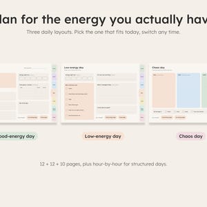 Dated daily page with month tabs and section tabs, any day two taps away