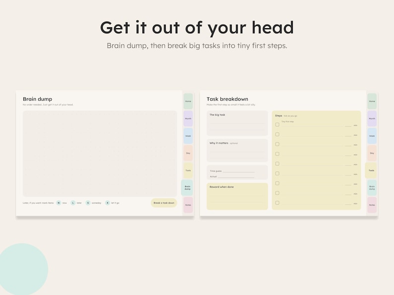 Brain dump and task breakdown pages