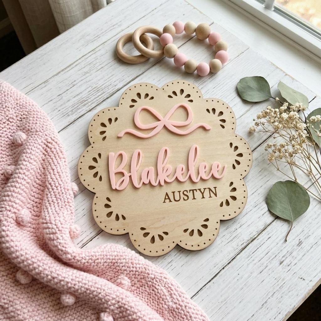Personalized Wooden Baby Name Sign, Custom Birth Announcement Plaque ...