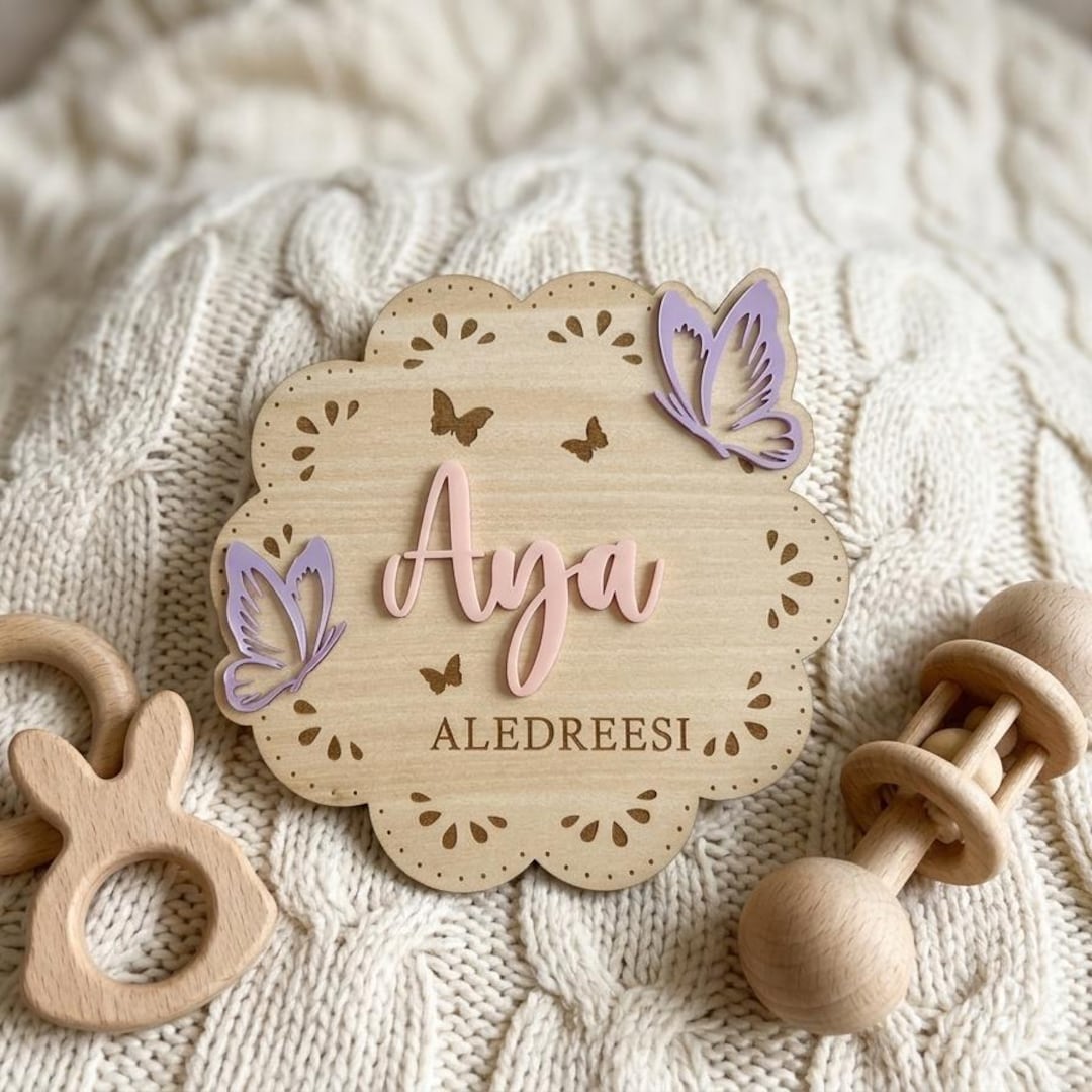 Personalized Wooden Baby Name Sign, Custom Birth Stats Plaque, Nursery ...