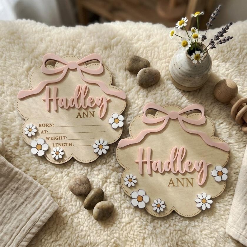 Personalized Wooden Baby Name Sign, Custom Birth Stats Plaque, Nursery ...