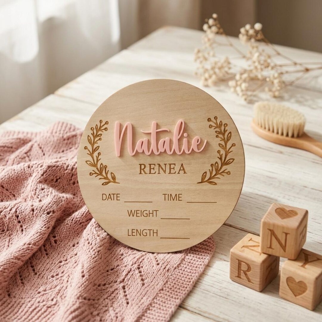 Personalized Wooden Baby Name Sign, Custom Birth Announcement Plaque ...