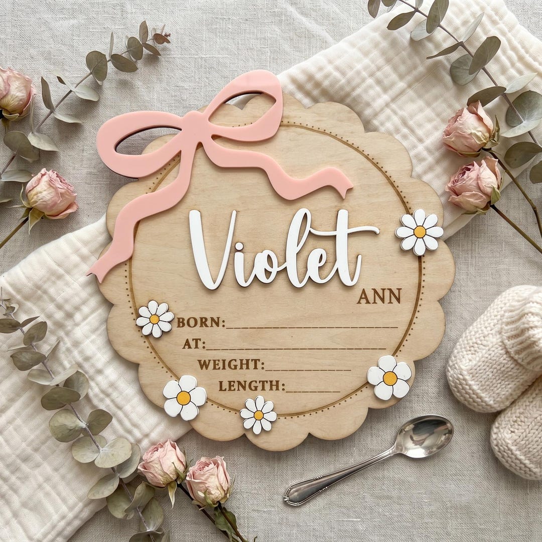 Personalized Wooden Baby Name Sign, Custom Birth Stats Plaque, Nursery ...