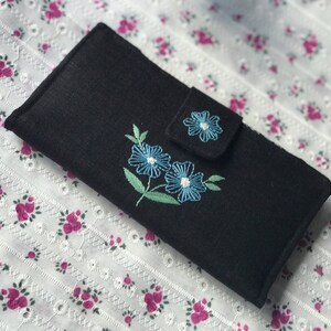 Portefeuille brodé,portefeuille à fleurs brodées,portefeuille en tissu,portefeuille pour femme,portefeuille en tissu pour femme,portefeuille en lin